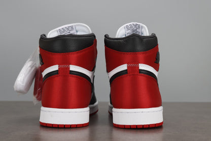 AJ1 High Satin Black Toe Red