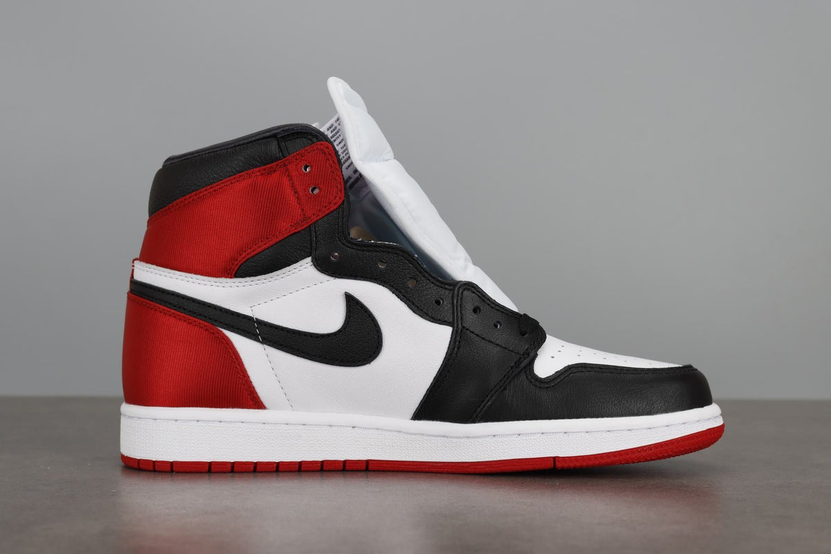 AJ1 High Satin Black Toe Red