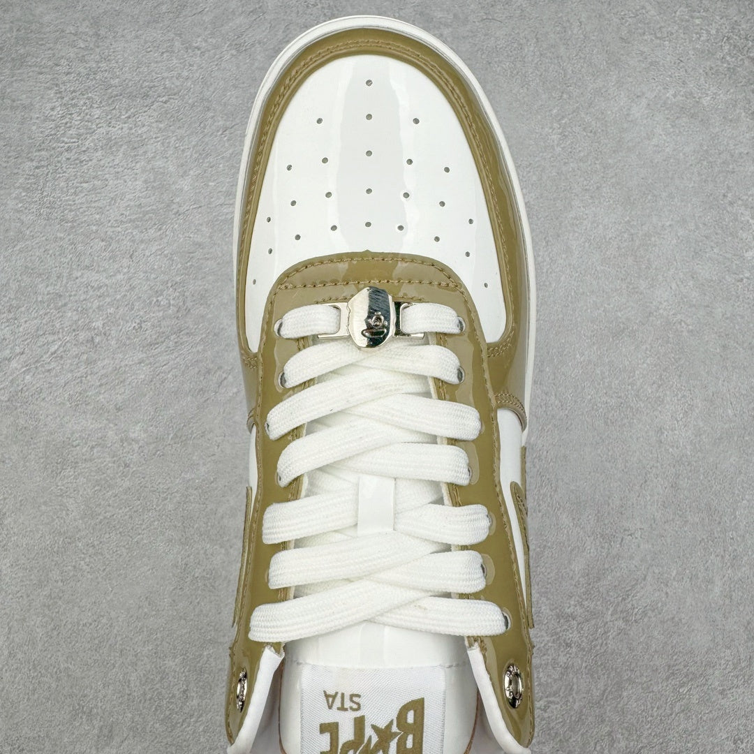 Bape STA Low Patent Leather White Khaki