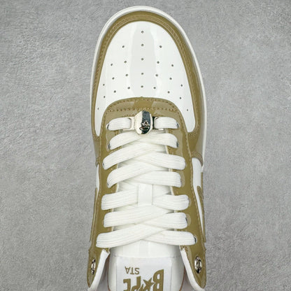 Bape STA Low Patent Leather White Khaki