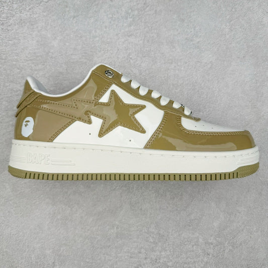 Bape STA Low Patent Leather White Khaki
