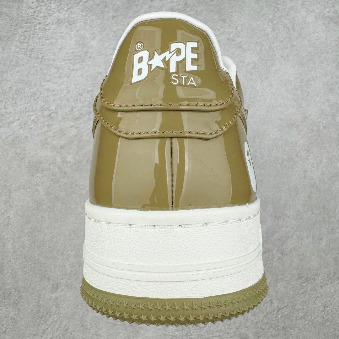 Bape STA Low Patent Leather White Khaki