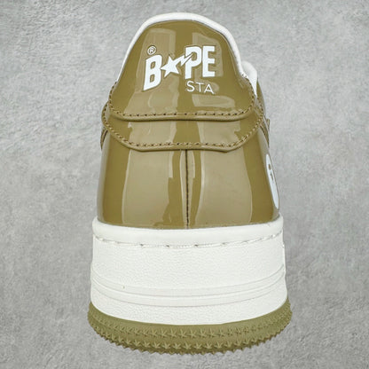 Bape STA Low Patent Leather White Khaki