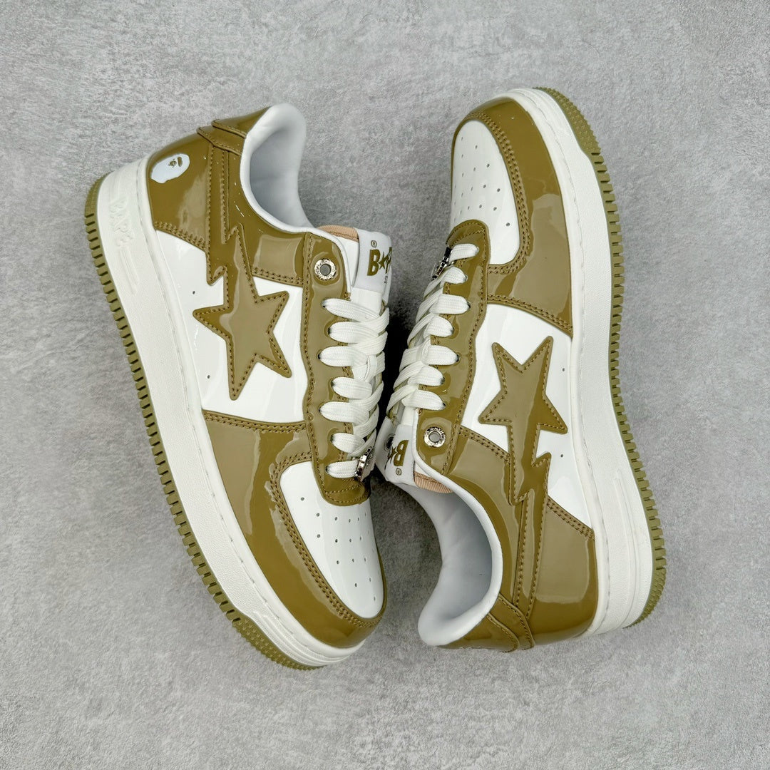 Bape STA Low Patent Leather White Khaki