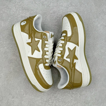 Bape STA Low Patent Leather White Khaki