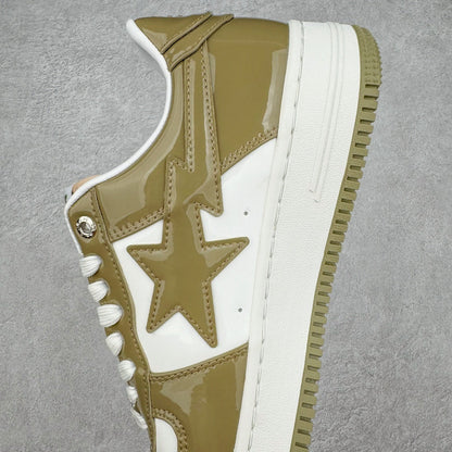 Bape STA Low Patent Leather White Khaki