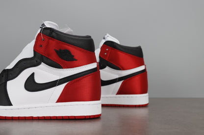 AJ1 High Satin Black Toe Red