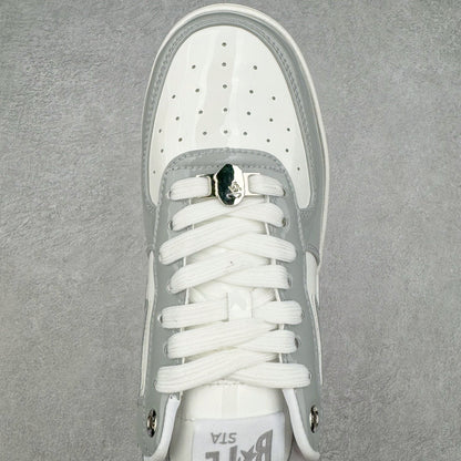 Bape STA Low Patent Leather White Grey