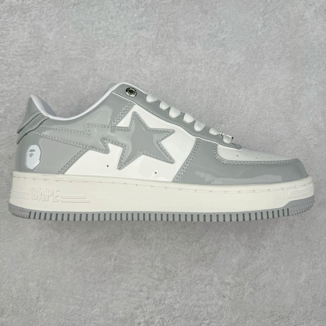 Bape STA Low Patent Leather White Grey