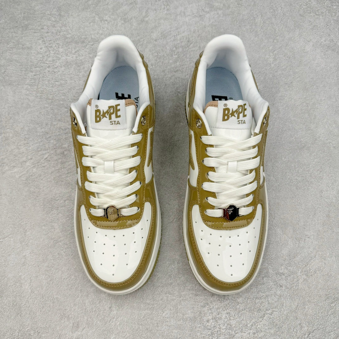 Bape STA Low Patent Leather White Khaki