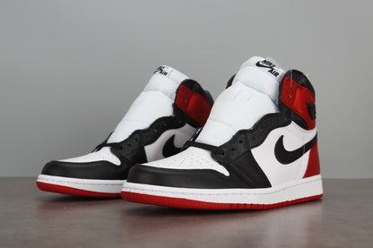 AJ1 High Satin Black Toe Red