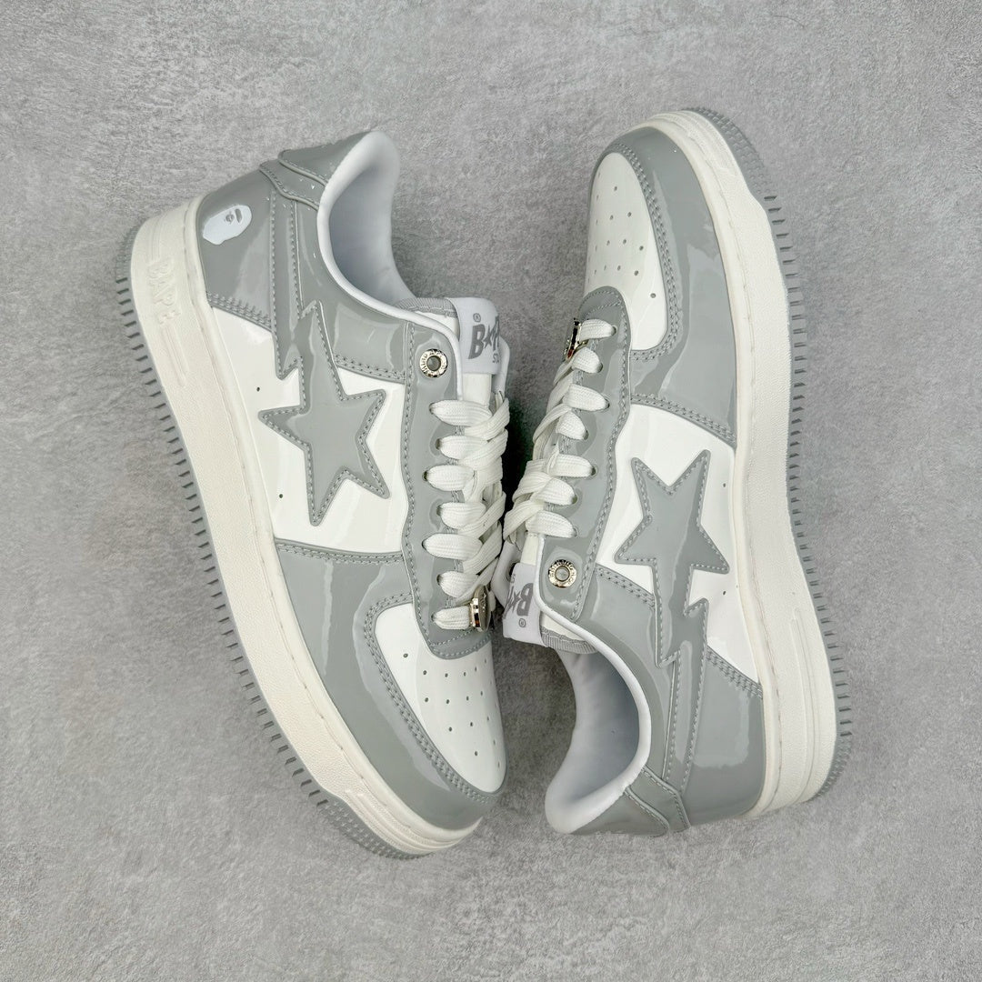 Bape STA Low Patent Leather White Grey