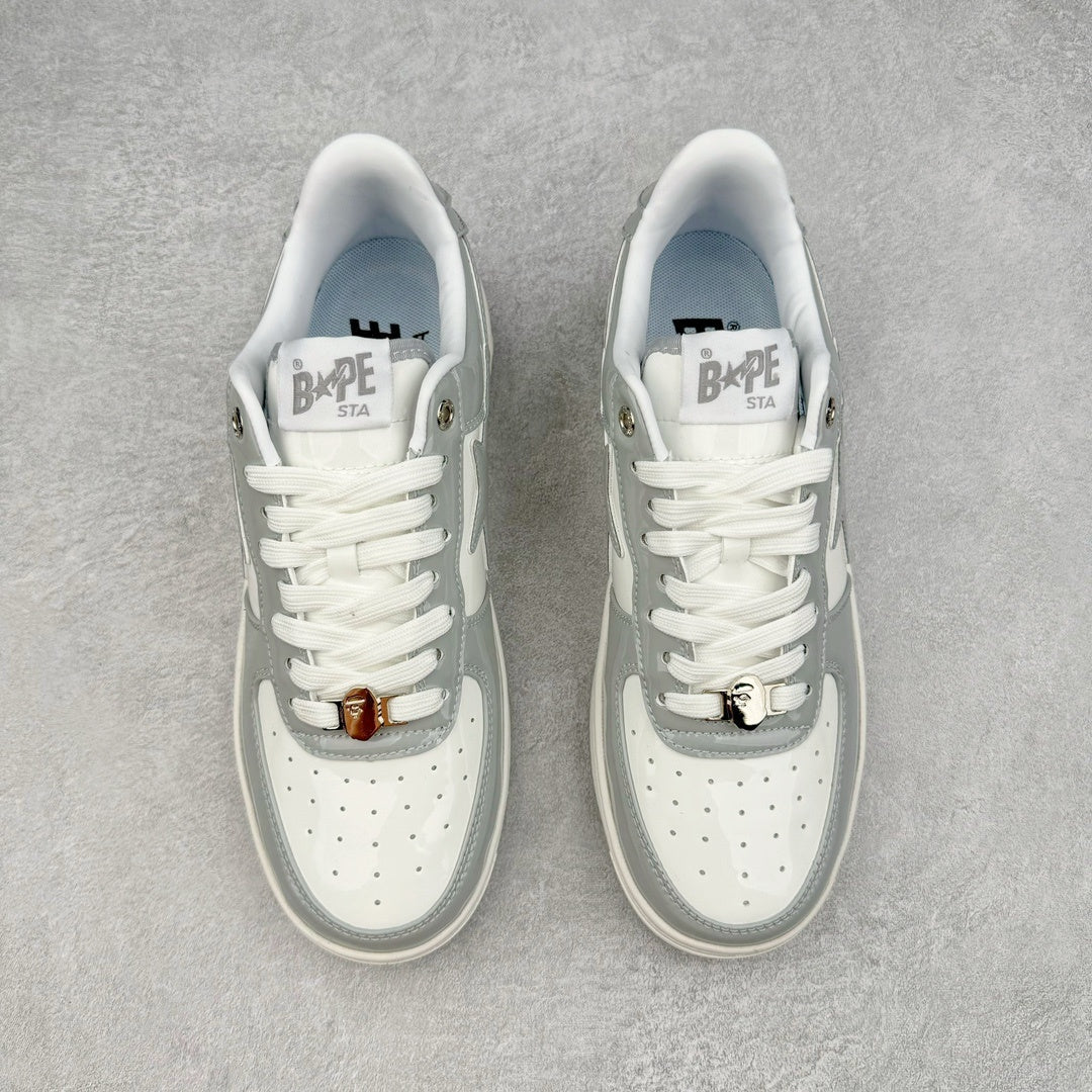 Bape STA Low Patent Leather White Grey