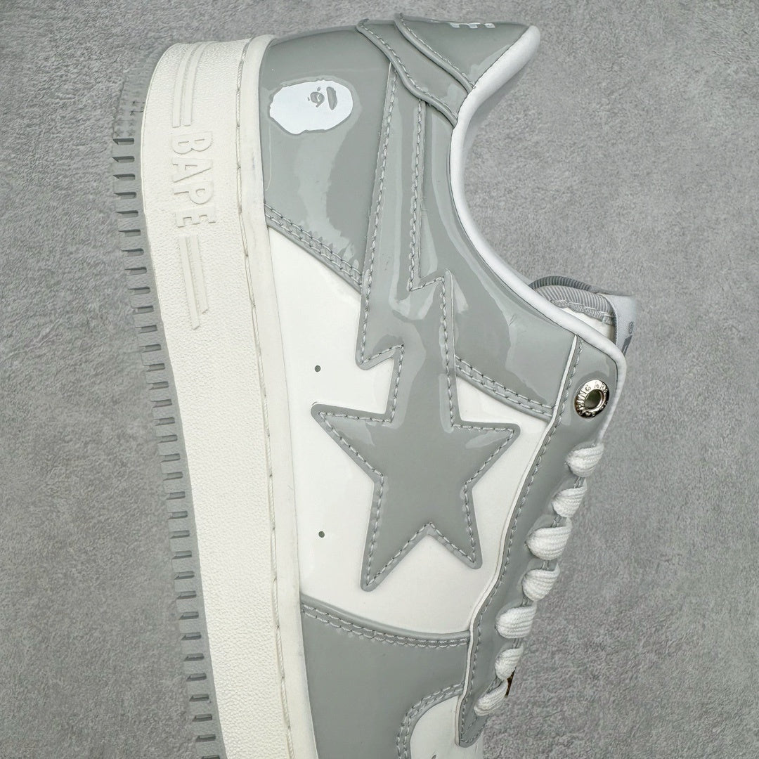 Bape STA Low Patent Leather White Grey