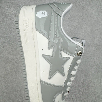 Bape STA Low Patent Leather White Grey