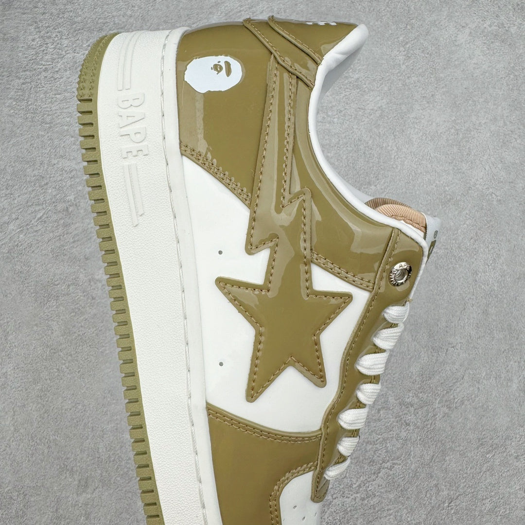 Bape STA Low Patent Leather White Khaki