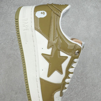Bape STA Low Patent Leather White Khaki