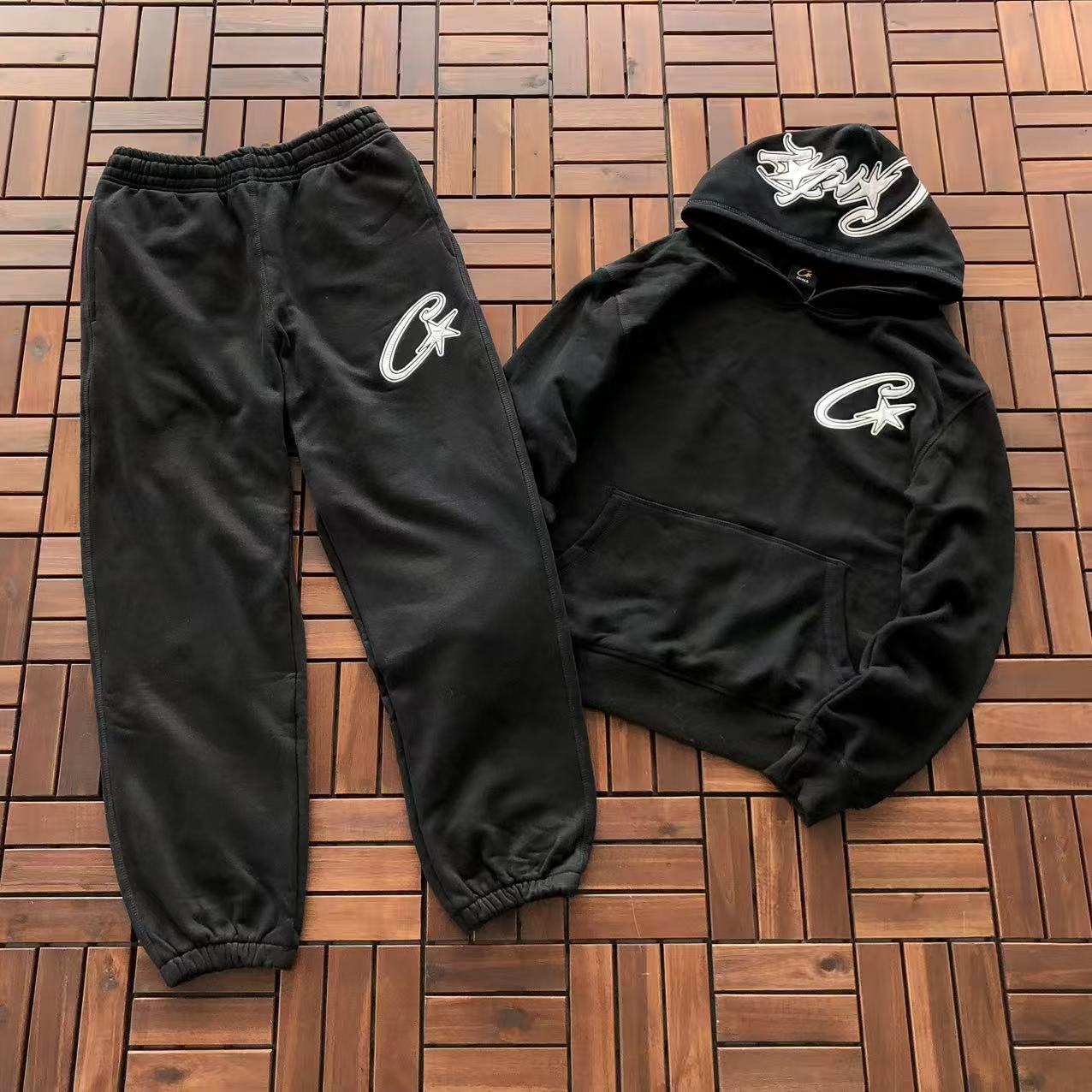 CTZ Conjuntos Satin C Star Appliqué Tracksuit Black