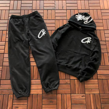 CTZ Conjuntos Satin C Star Appliqué Tracksuit Black